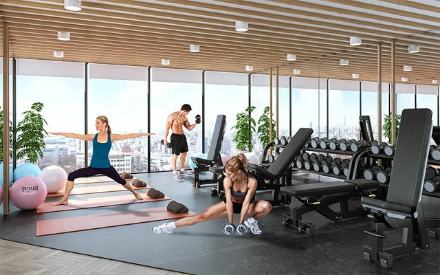 Khu tiện ích phòng gym và yoga trang bị thiết bị tập luyện hiện đại
