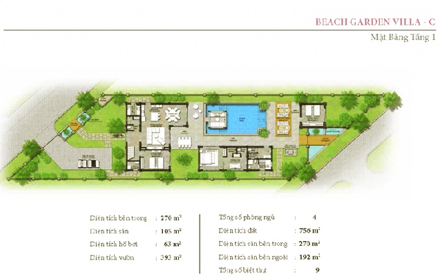 Mặt bằng chi tiết tầng 1 của mẫu biệt thự Beach Garden Villas C khi mua bán